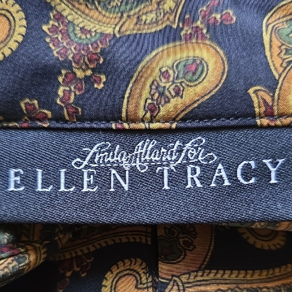 VTG Ellen Tracy Navy/Black and Gold Paisley Blouse Size 8 - Picture 13 of 13